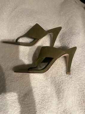 Jeffrey Campbell Olive Green Suede Thong High Heel Mules